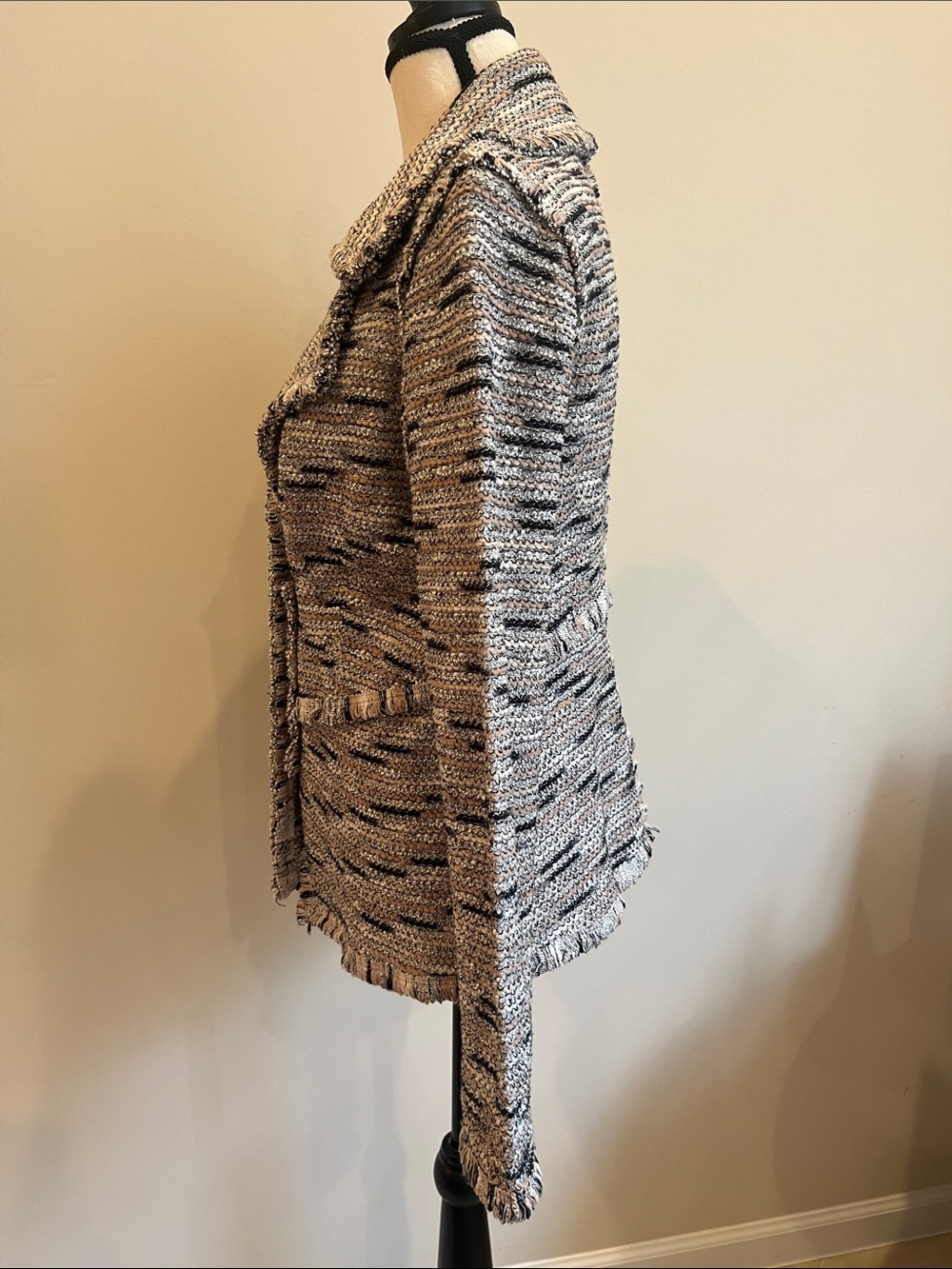 NIC+ZOE Speckled Soft Knit Moto Jacket  in Beige and Black Tweed Small Unlined - Picture 9 of 12
